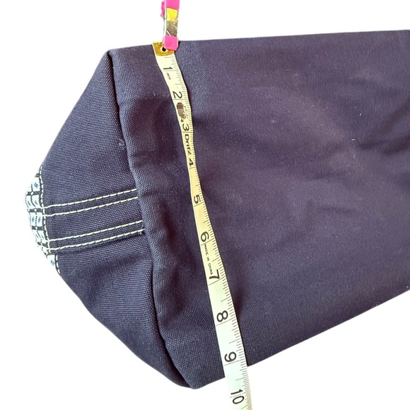 Lands’ End Large Canvas Tote Bag – Navy & Red Stripes with “M” Monogram - Picture 6 of 8